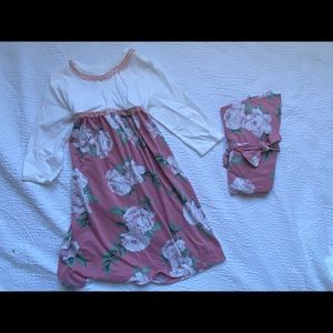 Dress and swaddle set matching sister set